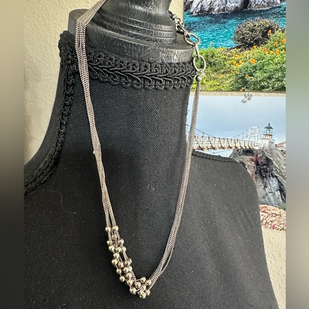 Silver .925 Multi-Strand Beaded Cluster Accent Necklace - Women Jewelry 17”